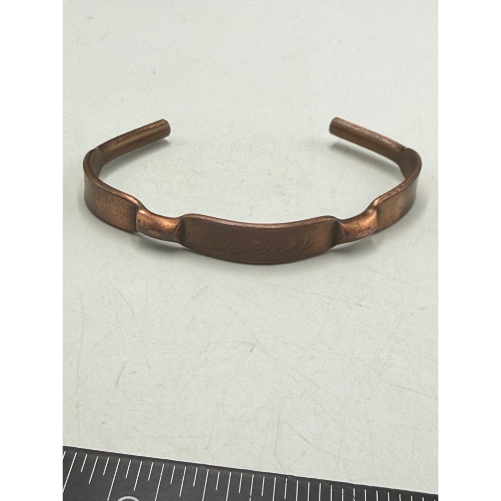 Vintage Solid Copper Betsy Engraved Name Cuff Bracelet Personalized Wavy Band